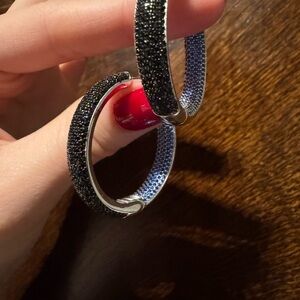 925 silver Black Pavé Hoop Earrings - Women Jewelry